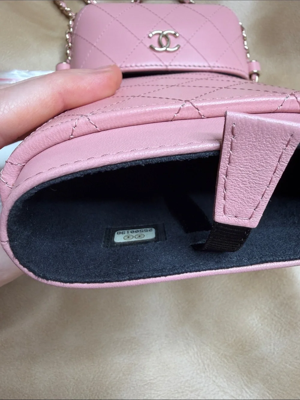 CHANEL Pink Quilted Crossbody Phone Pouch with Chain
